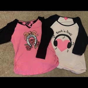 Two Betsey Johnson Raglan 3/4 Sleeve Shirts